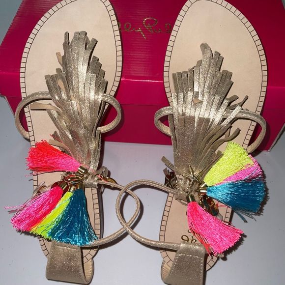 Lilly Pulitzer NWT Zoe Sandals Gold Metallic Size 7, 9.5 M - Picture 15 of 16